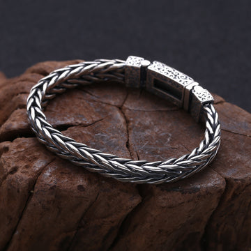 925 Sterling Silver Men's Braided Rattan Bracelet